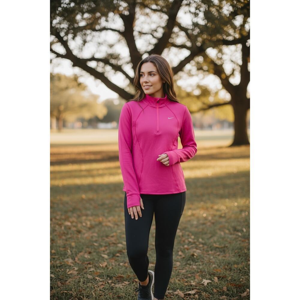 Nike Dri-Fit Running Half Zip Pullover Pink Long Sleeve Thumbhole Top Size M